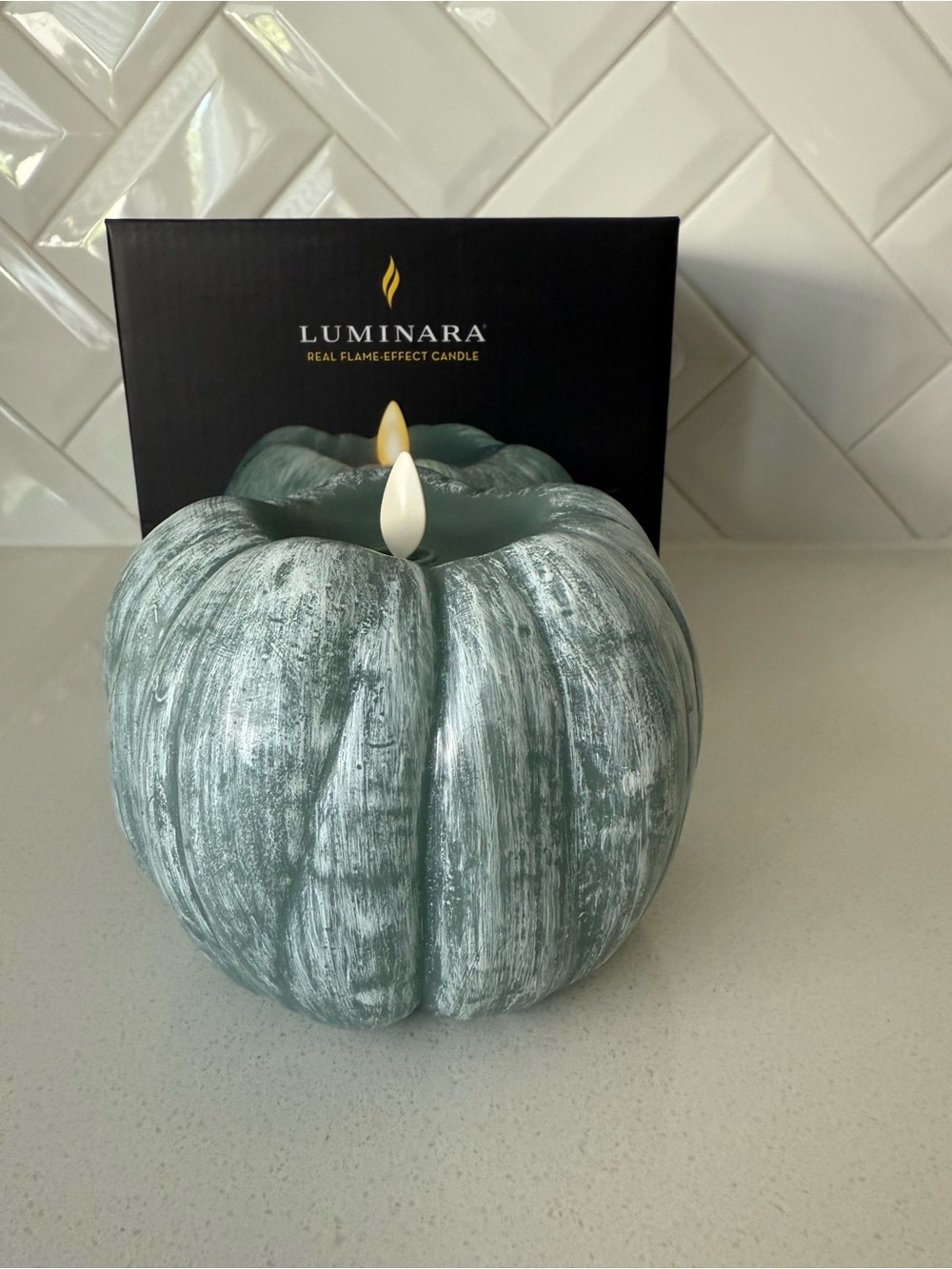 Luminara Iceberg Green Pumpkin Flameless Candle 5.25x4.5 NIB